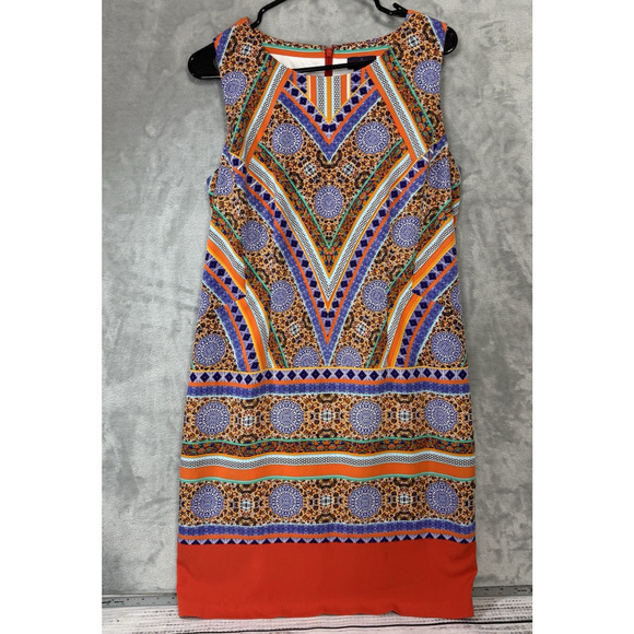 NYDJ Dress Womens Size 10 Orange Purple Pattern Sleeveless Shift Dress - Picture 1 of 11